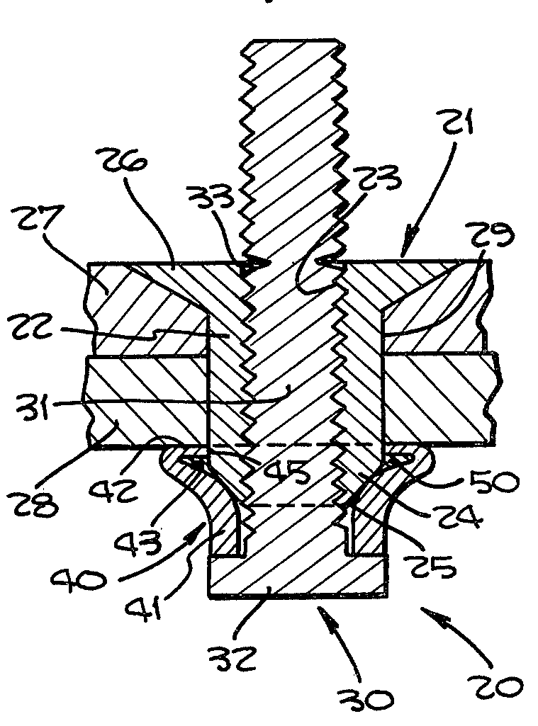 The fastener of Fig. 7 in the configuration of the finally installed fastener.