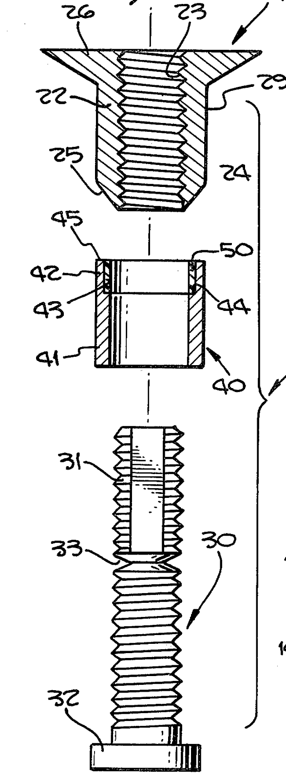 Exploded view of the fastener.