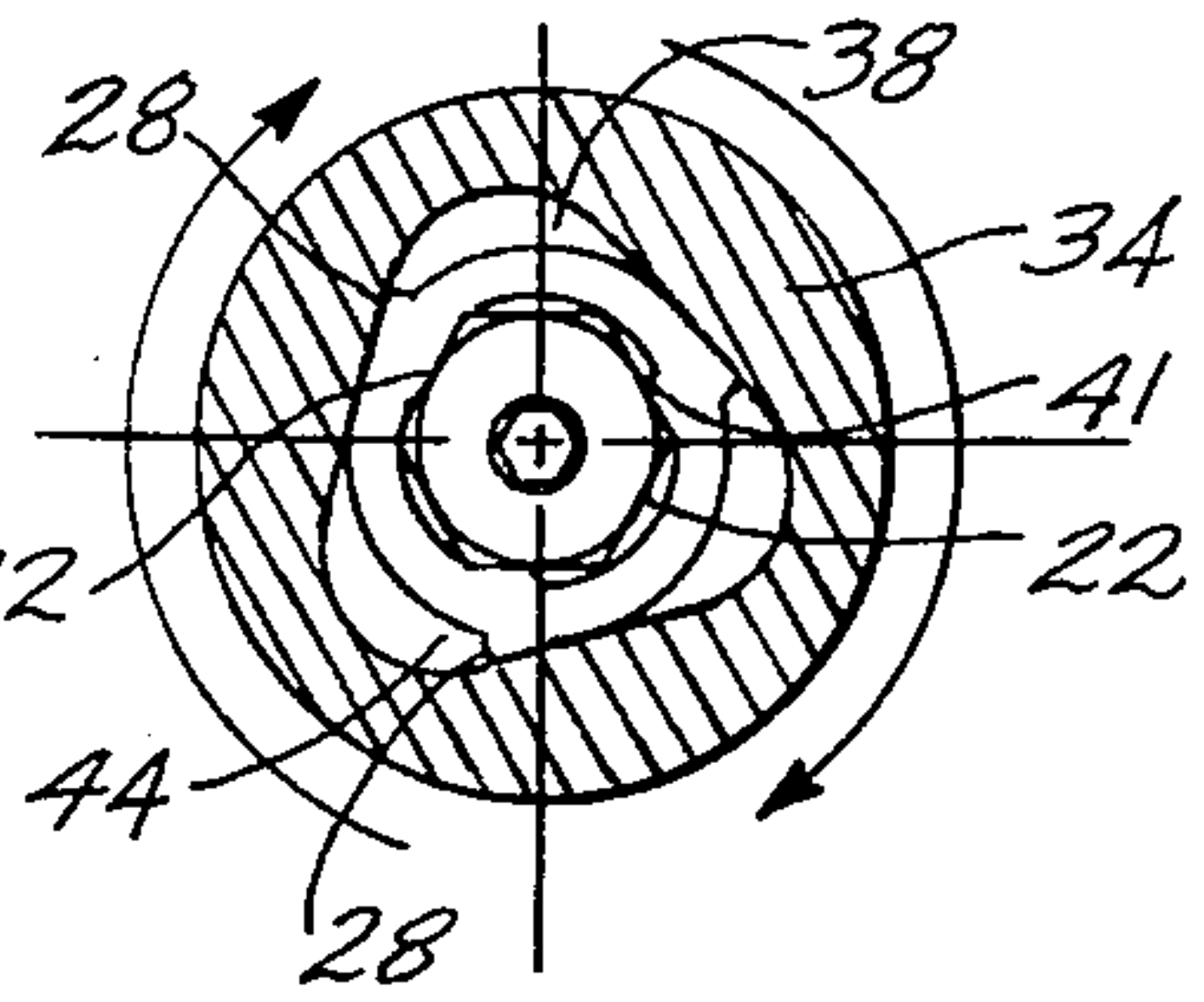 Lobes of the collar begin to fail under the force of the driver and collar material radially inward of the lobes begins to flow into void volumes between the shear pin and the collar.